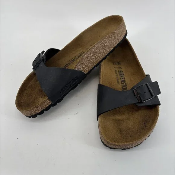 Birkenstock Madrid Birko-Flor Sandals Adjustable Sz US 8 EU 38Black Womens - Picture 1 of 14